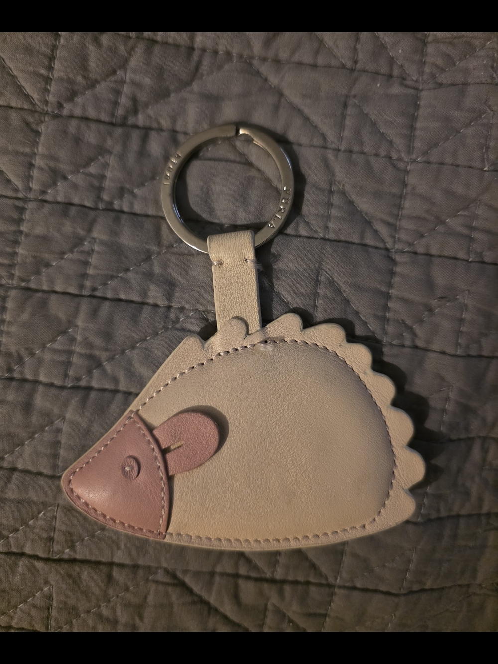 Furla Leather Hedgehog Key Ring in Cream & Dusty Pink
